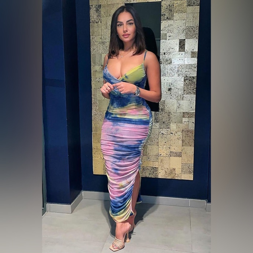 Tie Dye Ruched Midi Dress